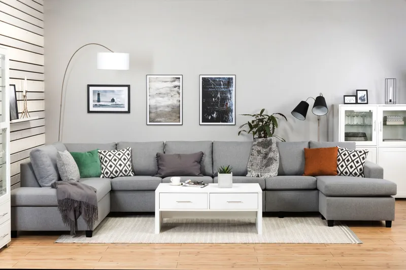 Crazy 6-sits Vänstervänd U-formad XX-Large Soffa med Divan och Schäslong i Tyg - Grå - Möbler - Soffa - U-soffa