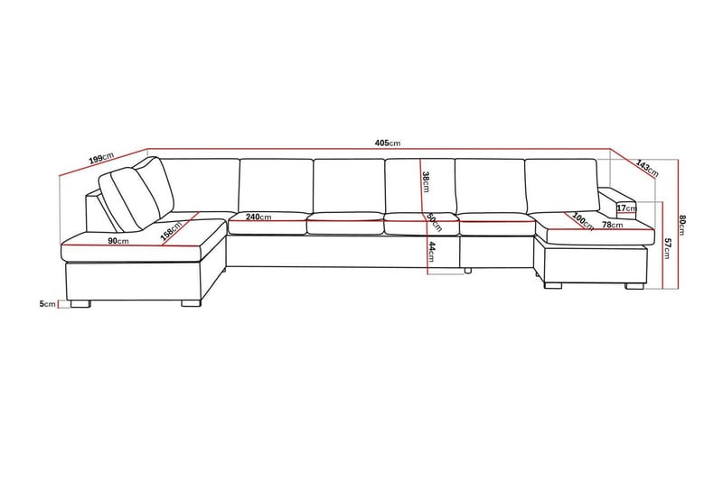 Crazy 6-sits Vänstervänd U-formad XX-Large Soffa med Divan och Schäslong i Tyg - Mörkgrå - Möbler - Soffa - U-soffa