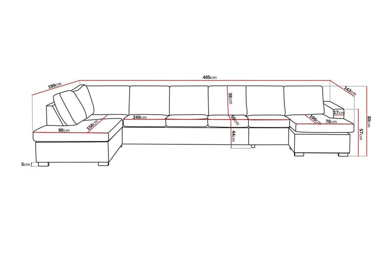 Crazy 6-sits Vänstervänd U-formad XX-Large Soffa med Divan och Schäslong i Tyg - Mörkgrå - Möbler - Soffa - U-soffa