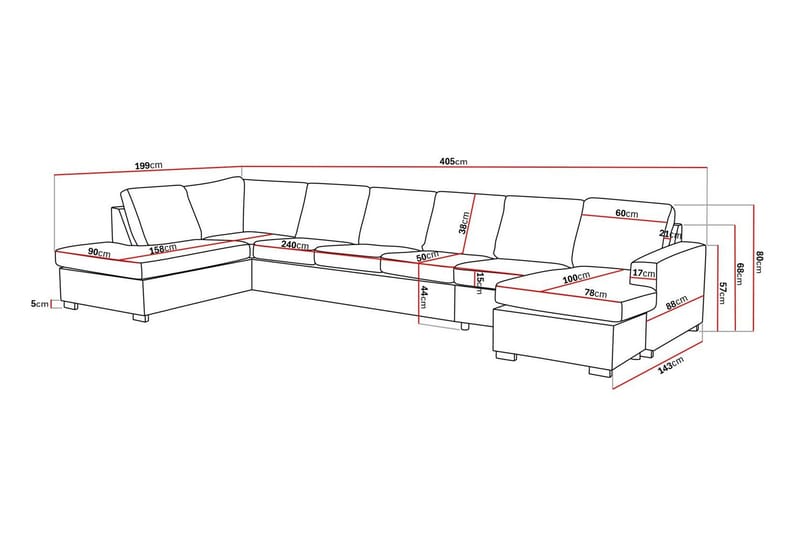 Crazy 6-sits Vänstervänd U-formad XX-Large Soffa med Divan och Schäslong i Tyg - Mörkgrå - Möbler - Soffa - U-soffa