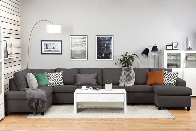 Crazy 6-sits Vänstervänd U-formad XX-Large Soffa med Divan och Schäslong i Tyg - Mörkgrå - Möbler - Soffa - U-soffa