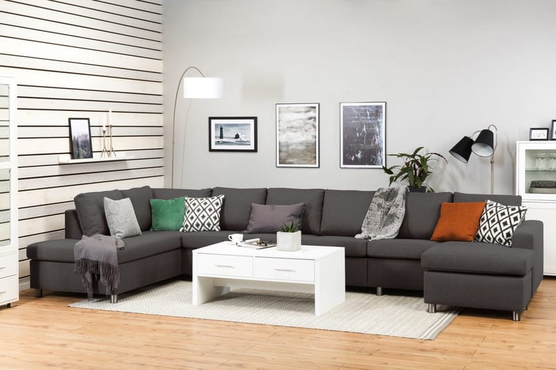 Crazy 6-sits Vänstervänd U-formad XX-Large Soffa med Divan och Schäslong i Tyg - Mörkgrå - Möbler - Soffa - U-soffa