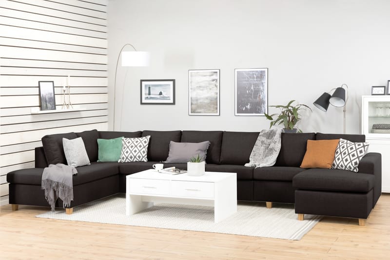 Crazy 6-sits Vänstervänd U-formad XX-Large Soffa med Divan och Schäslong i Tyg - Mörkgrå - Möbler - Soffa - U-soffa