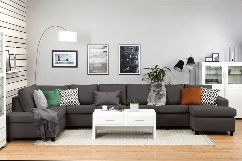 Crazy 6-sits Vänstervänd U-formad XX-Large Soffa med Divan och Schäslong i Tyg - Mörkgrå - Möbler - Soffa - U-soffa