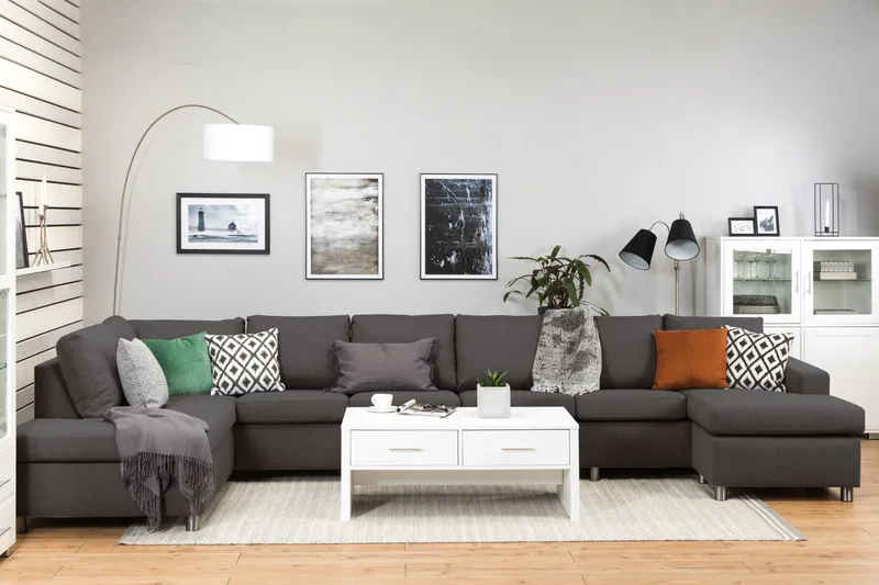 Crazy 6-sits Vänstervänd U-formad XX-Large Soffa med Divan och Schäslong i Tyg - Mörkgrå - Möbler - Soffa - U-soffa