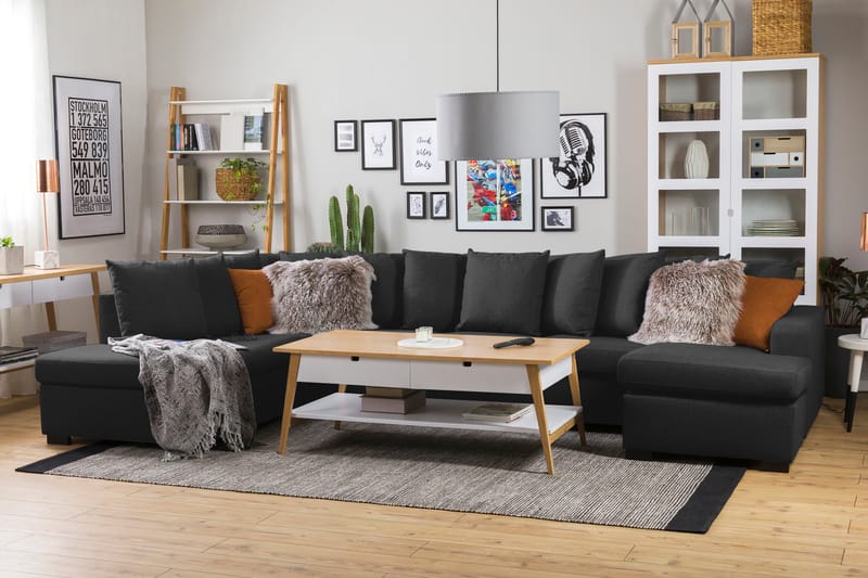 Crazy U-soffa XL Divan Höger inkl Kuvertkuddar - Svart - Möbler - Soffa - U-soffa