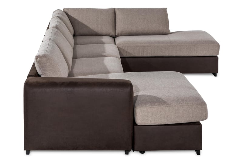 Cuba 5-sits Högervänd U-formad Soffa med Divan och Schäslong i Konstläder/Tyg - Brun / Beige - Möbler - Soffa - U-soffa