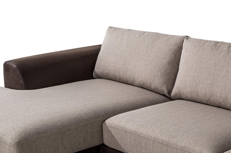 Cuba 5-sits Högervänd U-formad Soffa med Divan och Schäslong i Konstläder/Tyg - Brun / Beige - Möbler - Soffa - U-soffa