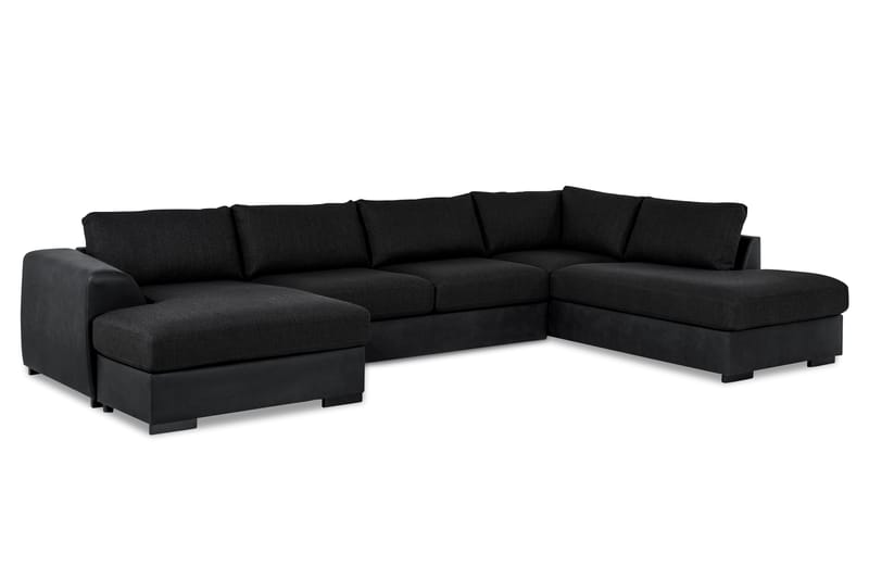 Cuba 5-sits Högervänd U-formad Soffa med Divan och Schäslong i Konstläder/Tyg - Grå / Svart - Möbler - Soffa - U-soffa