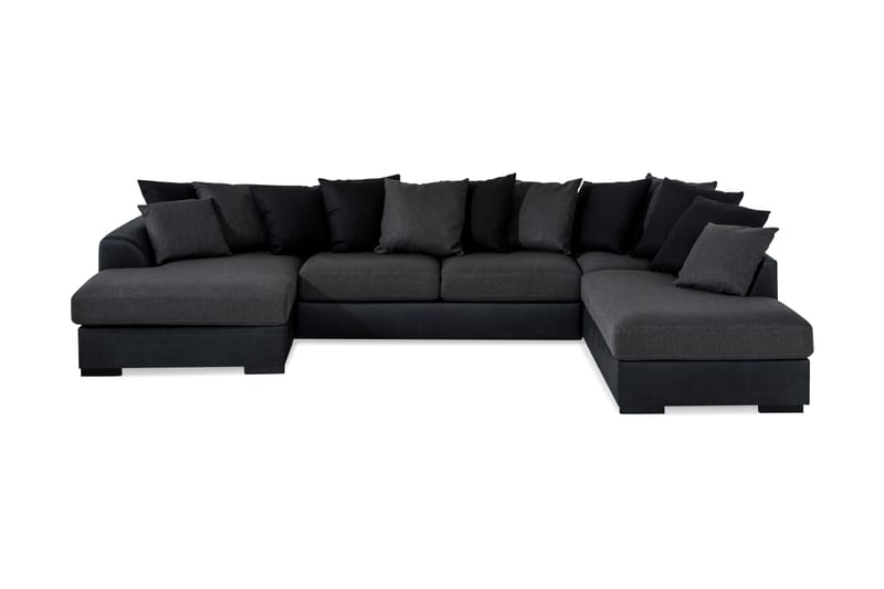 Cuba 5-sits Högervänd U-formad Soffa med Divan och Schäslong i Konstläder/Tyg inkl Kuvertkuddar - Svart / Grå - Möbler - Soffa - U-soffa