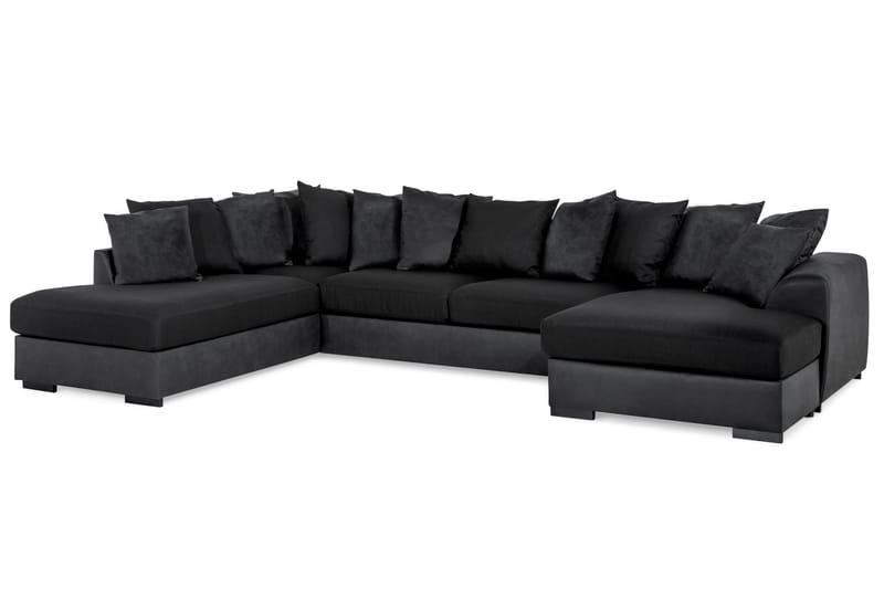 Cuba 5-sits Vänstervänd U-formad Soffa med Divan och Schäslong i Konstläder/Tyg inkl Kuvertkuddar - Grå / Svart - Möbler - Soffa - U-soffa