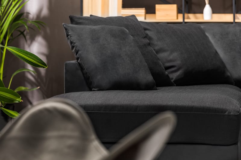 Cuba 5-sits Vänstervänd U-formad Soffa med Divan och Schäslong i Konstläder/Tyg inkl Kuvertkuddar - Grå / Svart - Möbler - Soffa - U-soffa