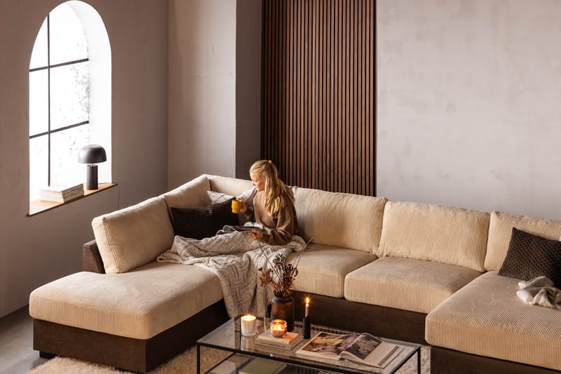 Cuba 5-sits Vänstervänd U-formad Soffa med Divan och Schäslong i Manchester/Konstläder - Brun / Beige - Möbler - Soffa - U-soffa