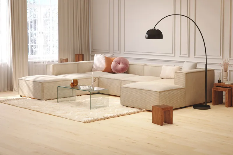 Cubo 5-sits U-formad Djup Modulsoffa med Divan och Schäslong i Manchester - Beige - Möbler - Soffa - U-soffa