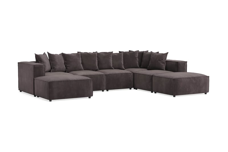 Cubo 5-sits U-formad Djup Modulsoffa Med Divan och Schäslong i Sammet - Mörkgrå - Möbler - Soffa - U-soffa