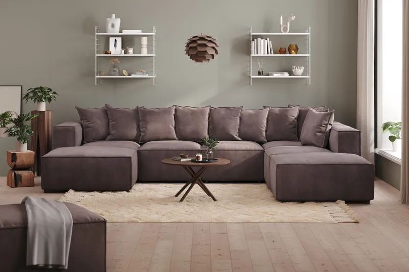 Cubo 5-sits U-formad Djup Modulsoffa Med Divan och Schäslong i Sammet - Mörkgrå - Möbler - Soffa - U-soffa