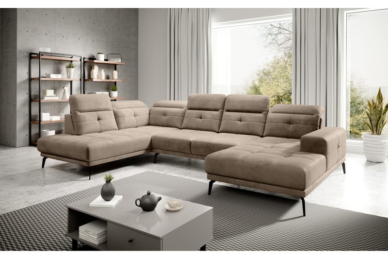 Devender Soffa m. Divan och Schäslong - Beige - U-soffa