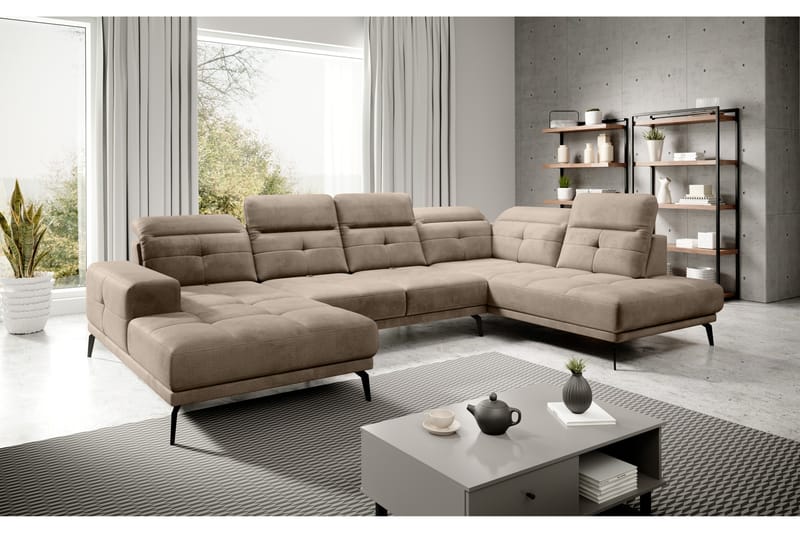 Devender Soffa m. Divan och Schäslong - Beige - U-soffa