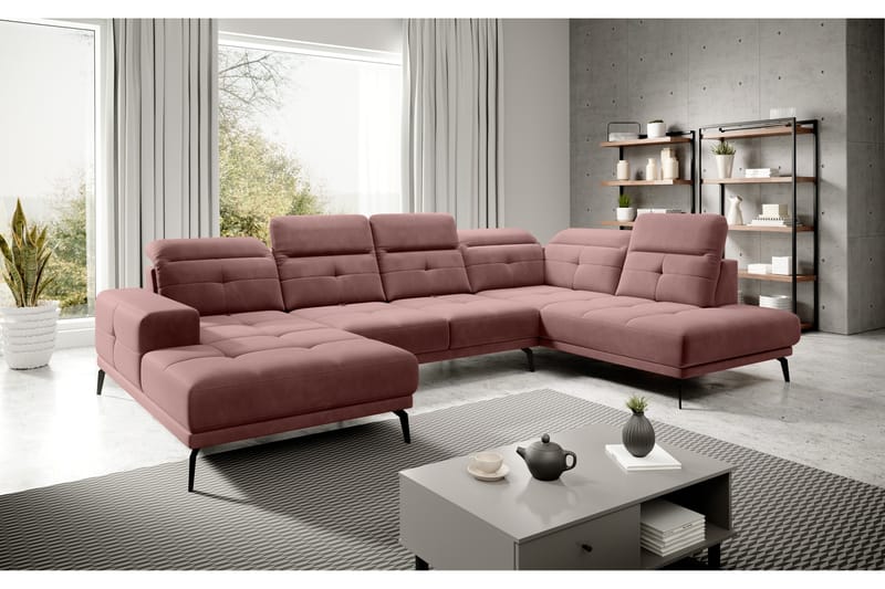 Devender Soffa m. Divan och Schäslong - Rosa - U-soffa