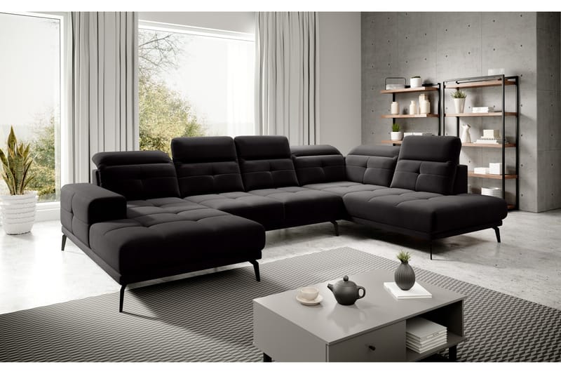 Devender Soffa m. Divan och Schäslong - Svart - Möbler - Soffa - U-soffa