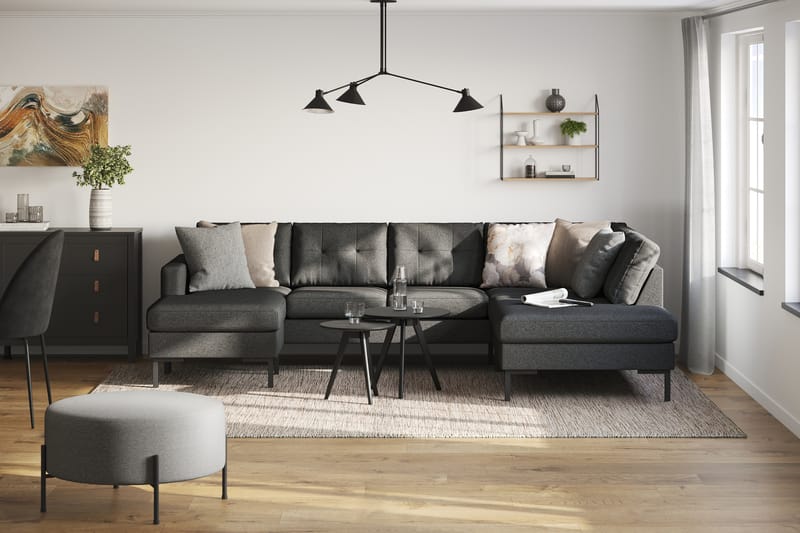 Frillestad 4-sits Högervänd U-formad Soffa med Divan och Schäslong i Tyg - Mörkgrå - Möbler - Soffa - U-soffa