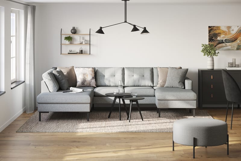 Frillestad 4-sits Vänstervänd U-formad Soffa med Divan och Schäslong i Tyg - Grå - Möbler - Soffa - U-soffa