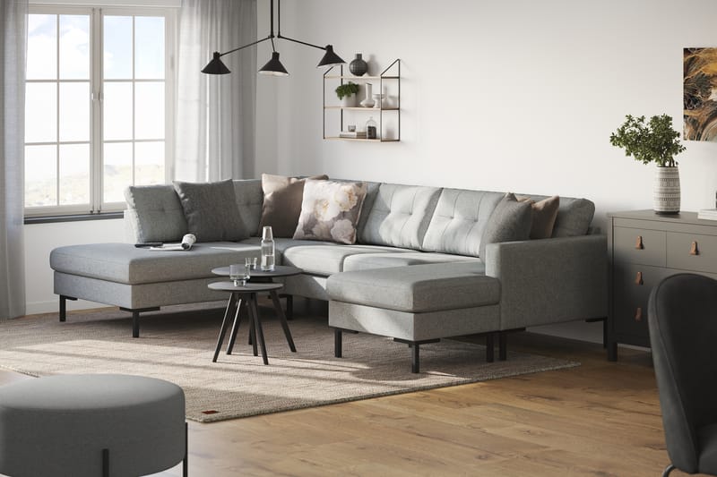 Frillestad 4-sits Vänstervänd U-formad Soffa med Divan och Schäslong i Tyg - Grå - Möbler - Soffa - U-soffa