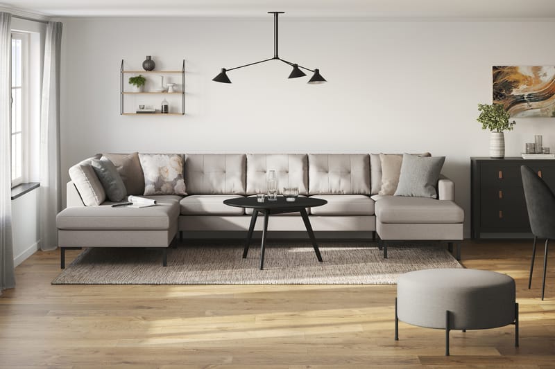 Frillestad 5-sits Vänstervänd U-formad Soffa med Divan och Schäslong i Tyg - Beige - Möbler - Soffa - U-soffa
