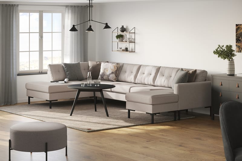 Frillestad 5-sits Vänstervänd U-formad Soffa med Divan och Schäslong i Tyg - Beige - Möbler - Soffa - U-soffa