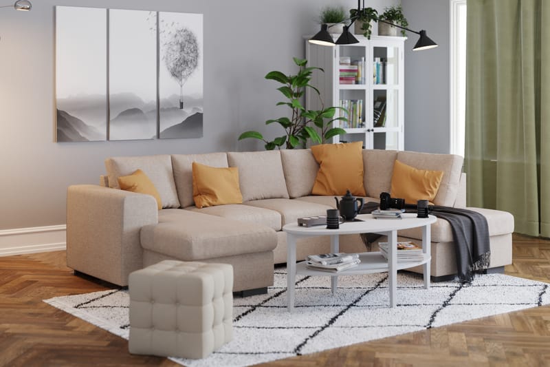 Link 4-sits Högervänd U-formad Large Soffa med Divan och Schäslong i Tyg - Beige - Möbler - Soffa - U-soffa