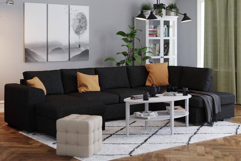 Link 4-sits Högervänd U-formad Large Soffa med Divan och Schäslong i Tyg - Svart - Möbler - Soffa - U-soffa