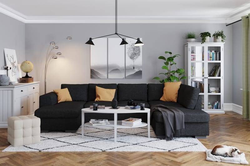 Link 4-sits Högervänd U-formad X-Large Soffa med Divan och Schäslong i Tyg - Svart - Möbler - Soffa - U-soffa