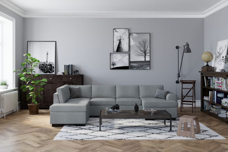 Link 4-sits Vänstervänd U-formad Large Soffa med Divan och Schäslong i Tyg - Ljusgrå - Möbler - Soffa - U-soffa