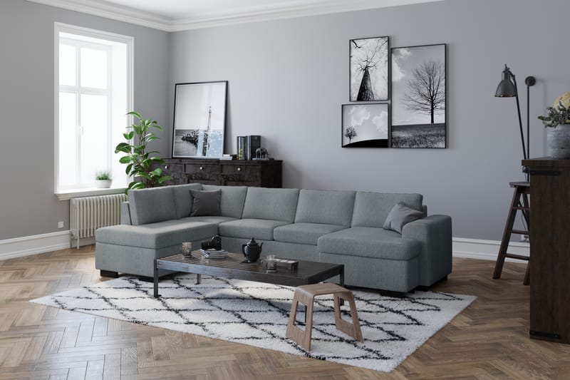 Link 4-sits Vänstervänd U-formad Soffa med Divan och Schäslong i Tyg - Ljusgrå - Möbler - Soffa - U-soffa