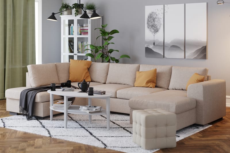 Link 4-sits Vänstervänd U-formad X-Large Soffa med Divan och Schäslong i Tyg - Beige - Möbler - Soffa - U-soffa