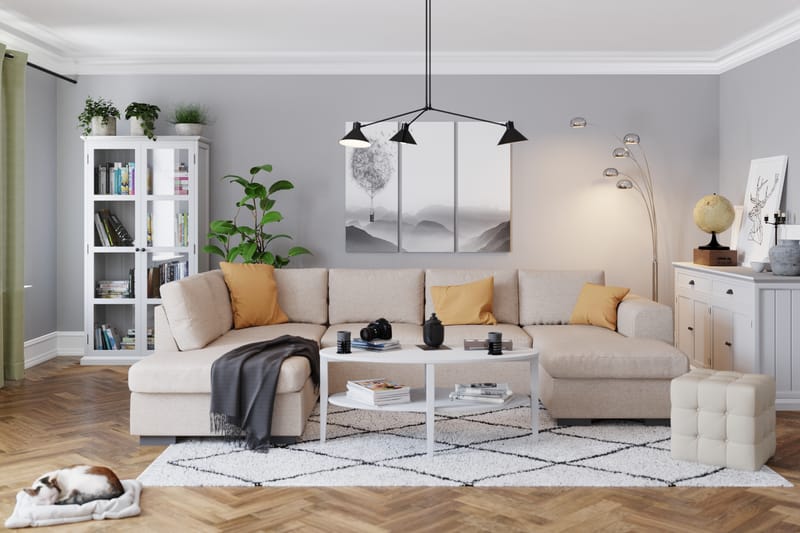 Link 4-sits Vänstervänd U-formad X-Large Soffa med Divan och Schäslong i Tyg - Beige - Möbler - Soffa - U-soffa