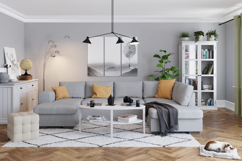 Link 5-sits Högervänd U-formad XX-Large Soffa med Divan och Schäslong i Tyg - Ljusgrå - Möbler - Soffa - U-soffa