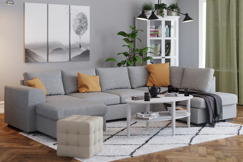 Link 5-sits Högervänd U-formad XX-Large Soffa med Divan och Schäslong i Tyg - Ljusgrå - Möbler - Soffa - U-soffa