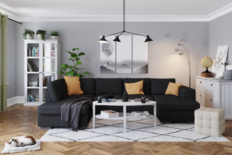 Link 5-sits Vänstervänd U-formad XX-Large Soffa med Divan och Schäslong i Tyg - Svart - Möbler - Soffa - U-soffa
