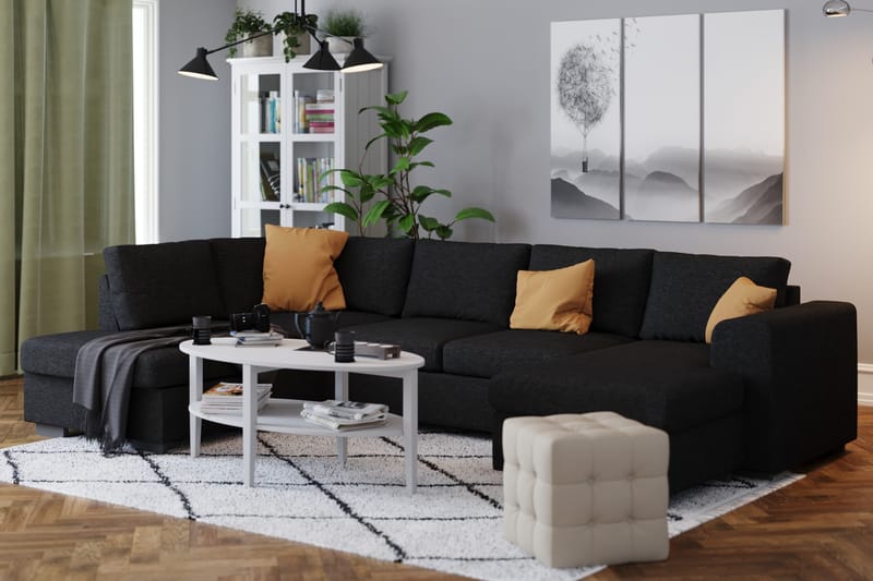 Link 5-sits Vänstervänd U-formad XX-Large Soffa med Divan och Schäslong i Tyg - Svart - Möbler - Soffa - U-soffa