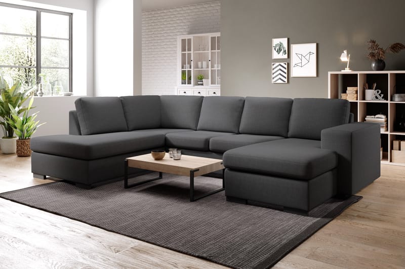 Memphis 4-sits Högervänd U-formad Soffa med Divan och Schäslong i Tyg - Mörkgrå - Möbler - Soffa - U-soffa