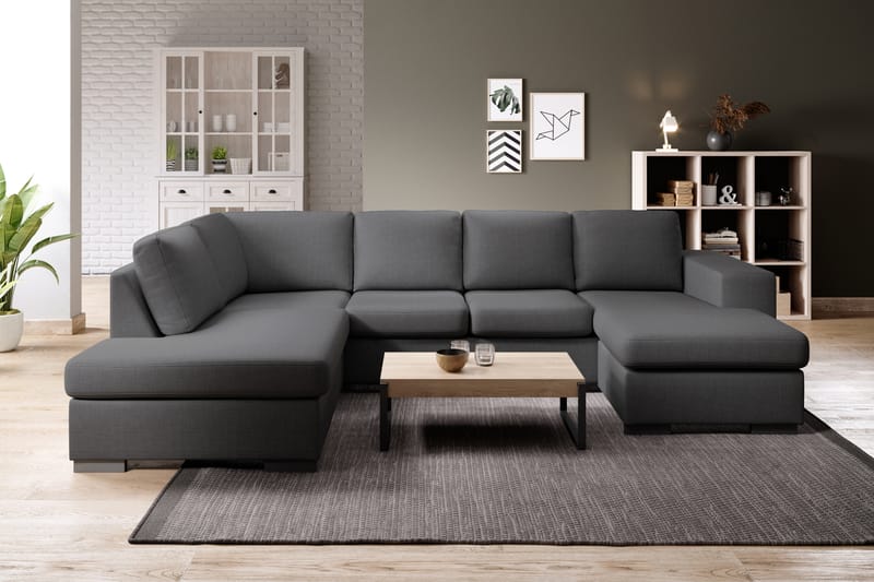 Memphis 4-sits Högervänd U-formad Soffa med Divan och Schäslong i Tyg - Mörkgrå - Möbler - Soffa - U-soffa