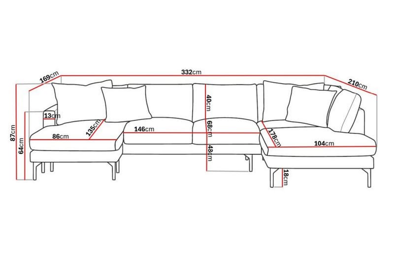 Menard 4-sits Högervänd Stor U-formad Djup Soffa med Divan och Schäslong i Manchester - Beige - Möbler - Soffa - U-soffa