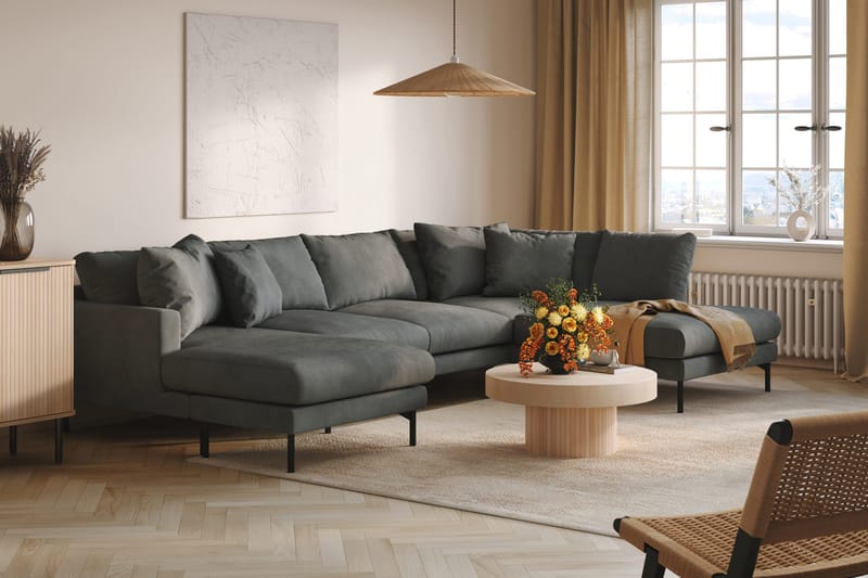 Menard 4-sits Högervänd Stor U-formad Djup Soffa med Divan och Schäslong i Manchester - Grå - Möbler - Soffa - U-soffa