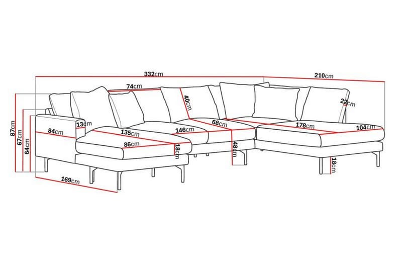 Menard 4-sits Högervänd U-formad Soffa med Divan och Schäslong i Manchester - Mörkgrön - Möbler - Soffa - U-soffa