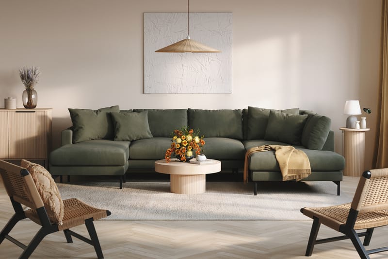 Menard 4-sits Högervänd U-formad Soffa med Divan och Schäslong i Manchester - Mörkgrön - Möbler - Soffa - U-soffa