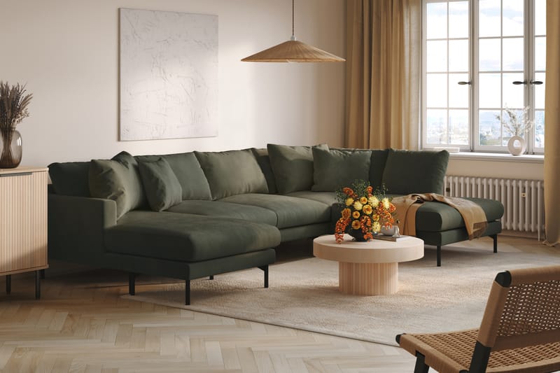 Menard 4-sits Högervänd U-formad Soffa med Divan och Schäslong i Manchester - Mörkgrön - Möbler - Soffa - U-soffa