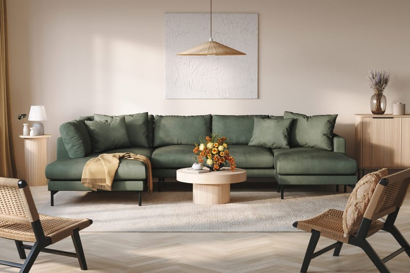 Menard 4-sits Vänstervänd Stor U-formad Djup Soffa med Divan och Schäslong i Manchester - Grön - Möbler - Soffa - U-soffa