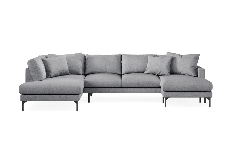 Menard 4-sits Vänstervänd Stor U-formad Djup Soffa med Divan och Schäslong i Tyg - Grå - Möbler - Soffa - U-soffa