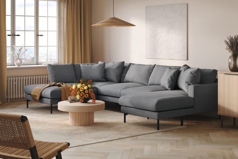 Menard 4-sits Vänstervänd Stor U-formad Djup Soffa med Divan och Schäslong i Tyg - Mörkgrå - Möbler - Soffa - U-soffa